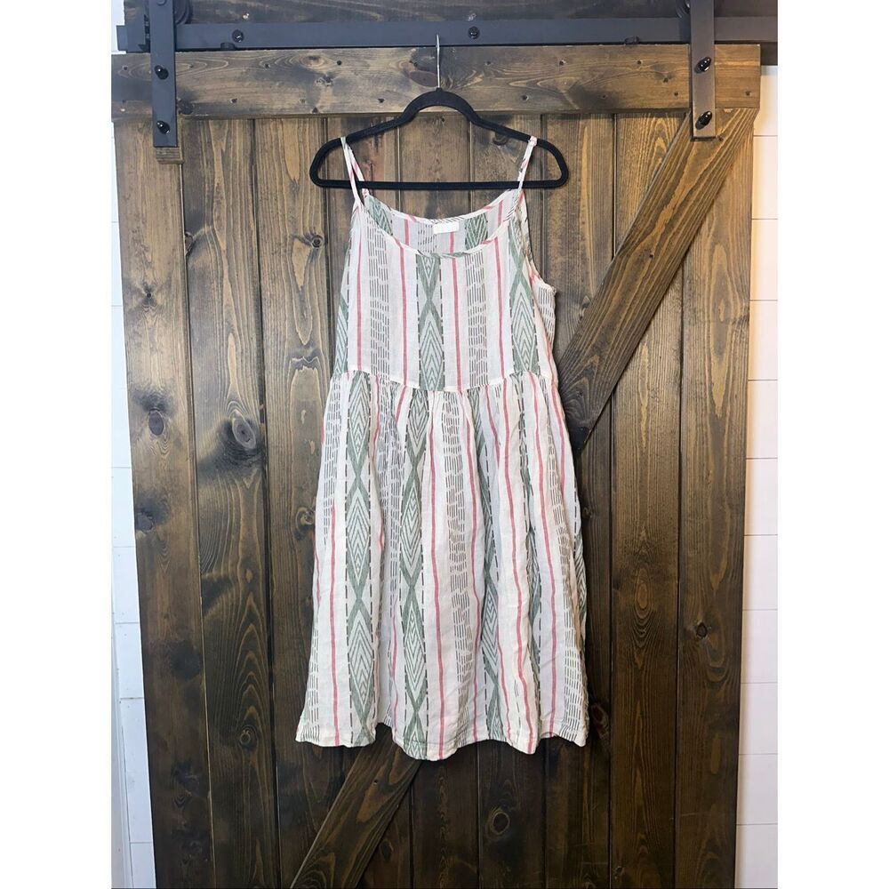CP SHADES LINEN AZTEC PRINT SLEEVELESS MIDI W/POCKETS DRESS